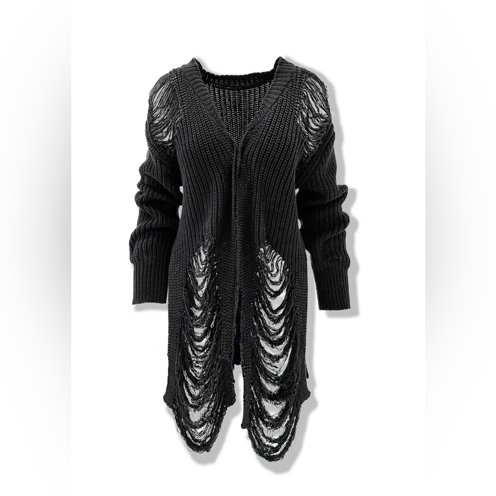 Pebby Forevee Shredded Side Slit Cardigan Black size 2x/3x